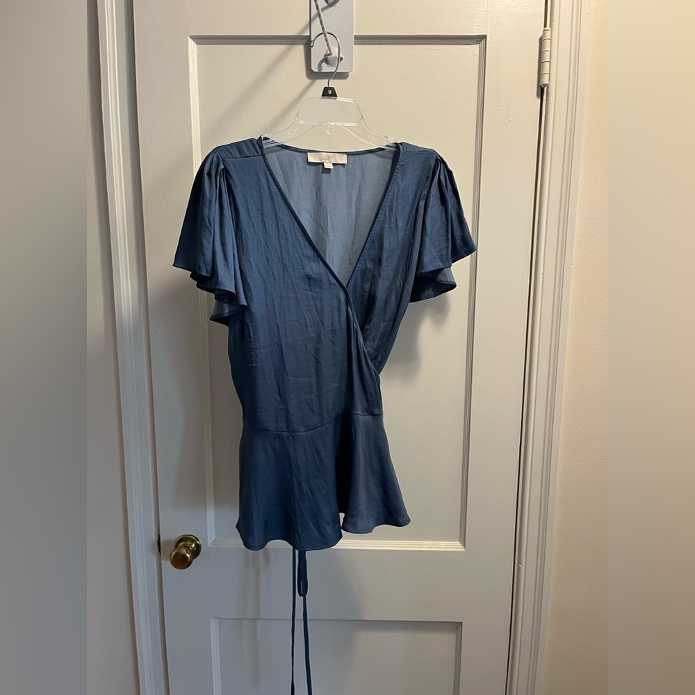 Blue wrap blouse